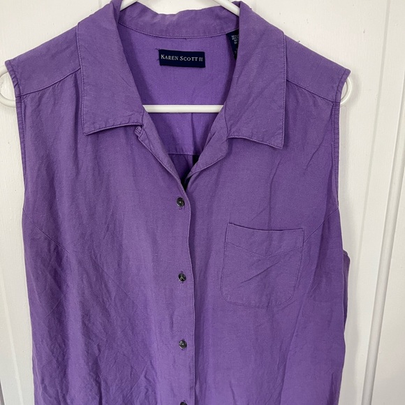 Karen Scott Tops - Sleeveless Button-Front Karen Scott Women’s Linen blend Top in Purple 2X